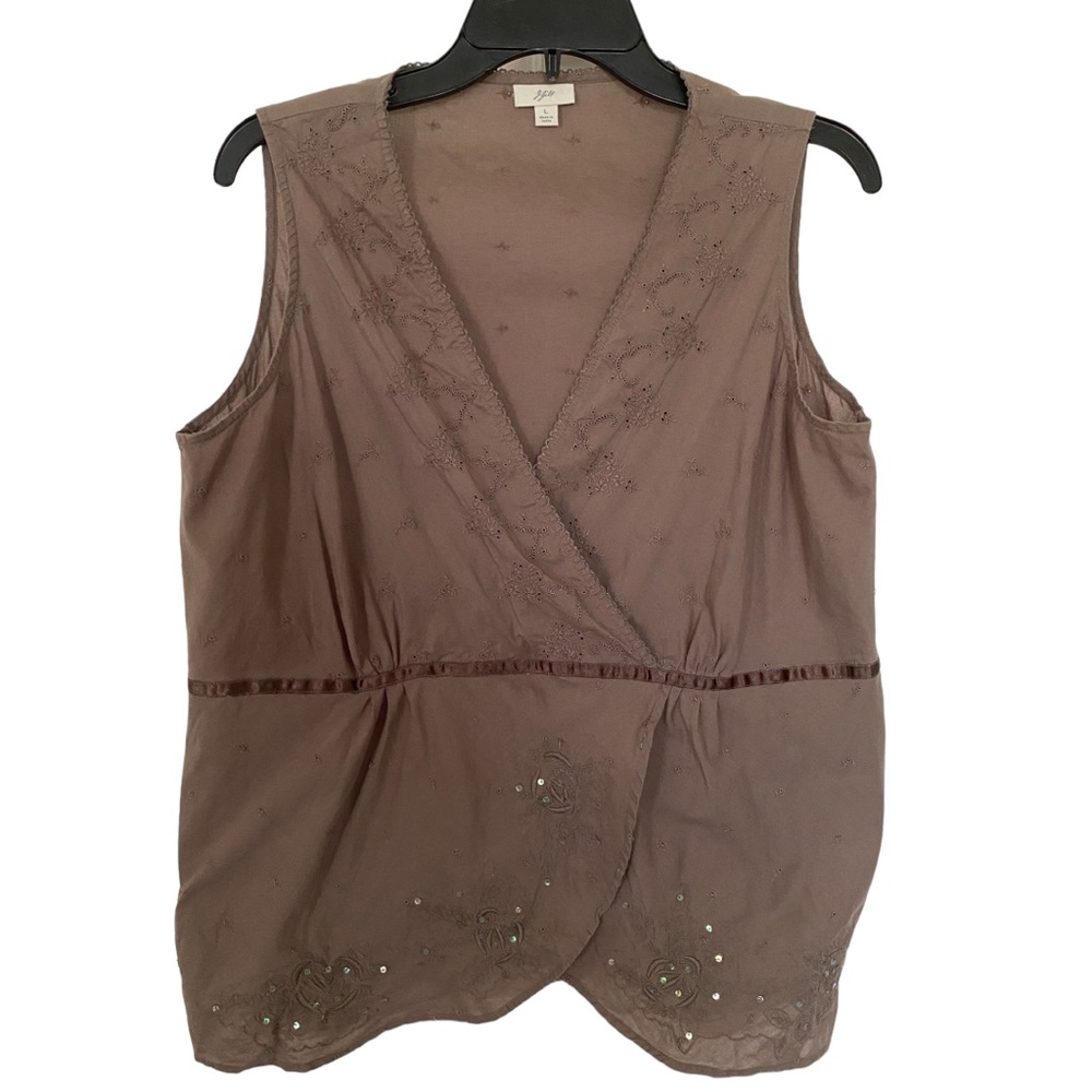 J. Jill Light Brown cotton Embroidered Tank Top with subtle sequins size large